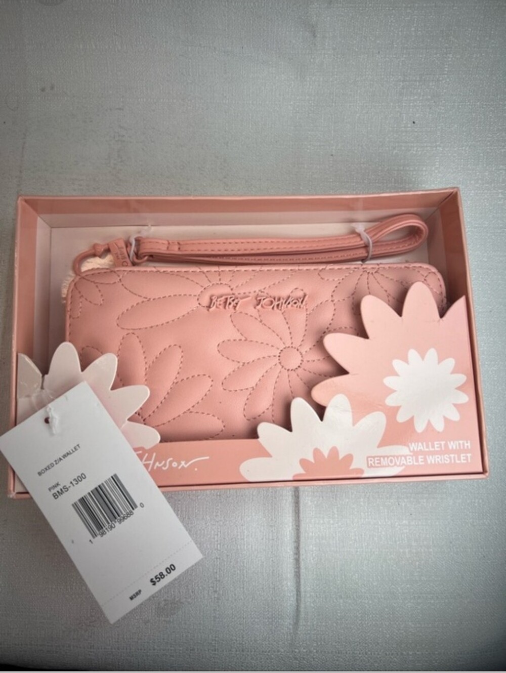 Betsey Johnson Pink Quilted Floral Wristlet Wallet with Removable Strap